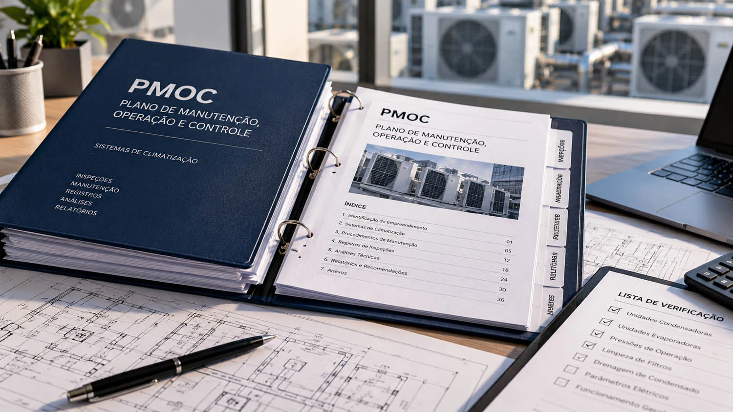 Documentação de PMOC, registros e lista de verificação de climatização